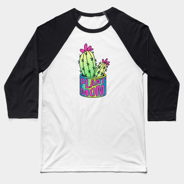 Plant mom neon cactus Baseball T-Shirt by Doodle Workshop